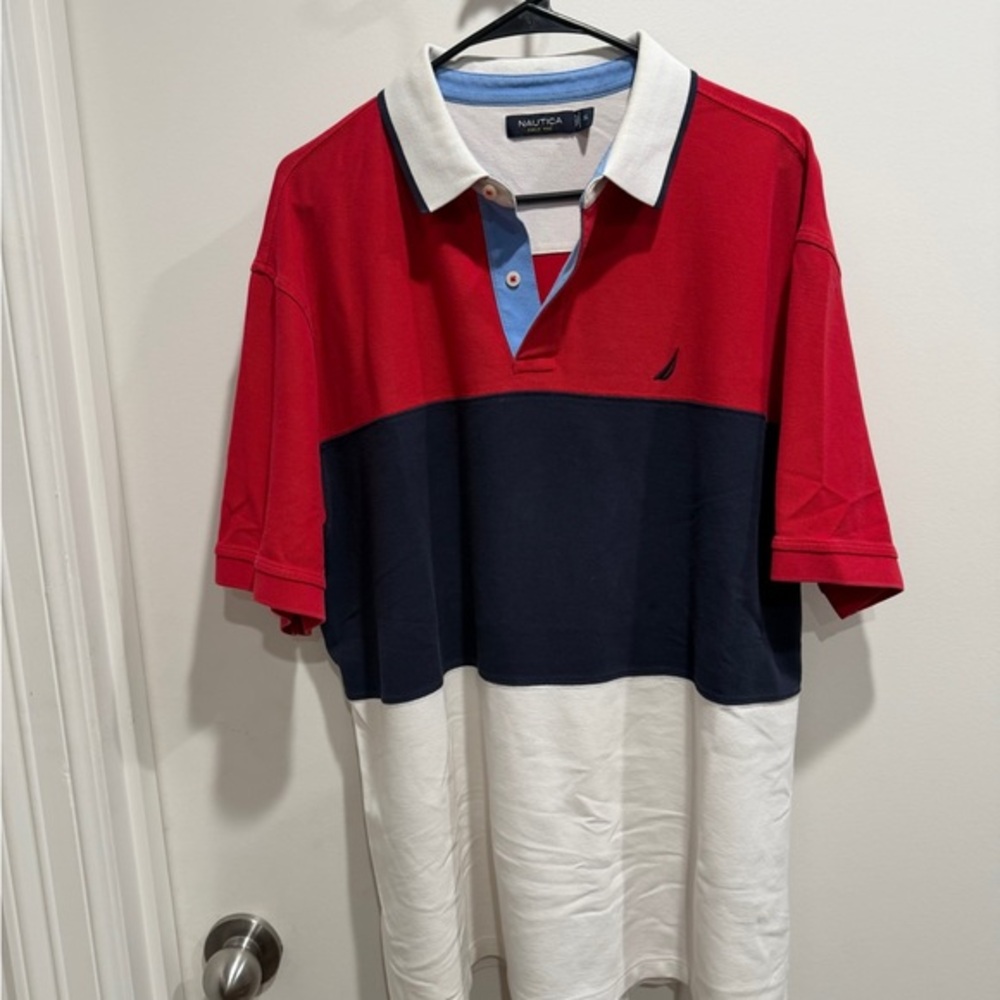 Nautica Men's Red, Navy, and White Polo Shirt
